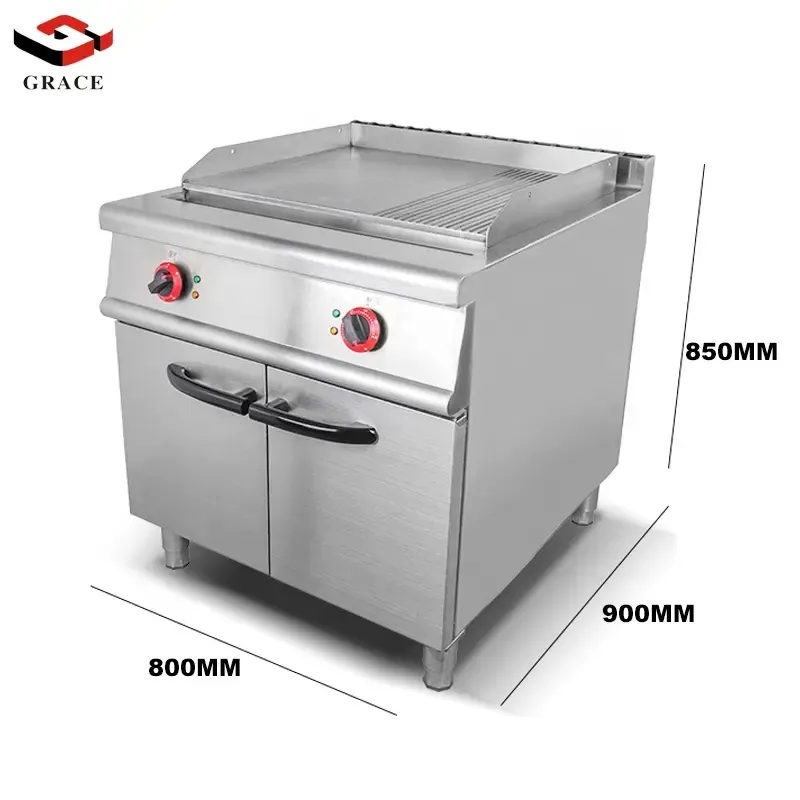 Grace Commercial Electric Stainless Steel Freestanding 1/3 Grooved BBQ Grills Gas Griddle with Cabinet - Oven - foodmachtech