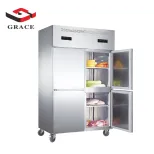 Nouvelle version en acier inoxydable à 4 portes verticale verticale commerciale réfrigérateur à double température refroidi par air congélateur poignée - Stand - foodmachtech