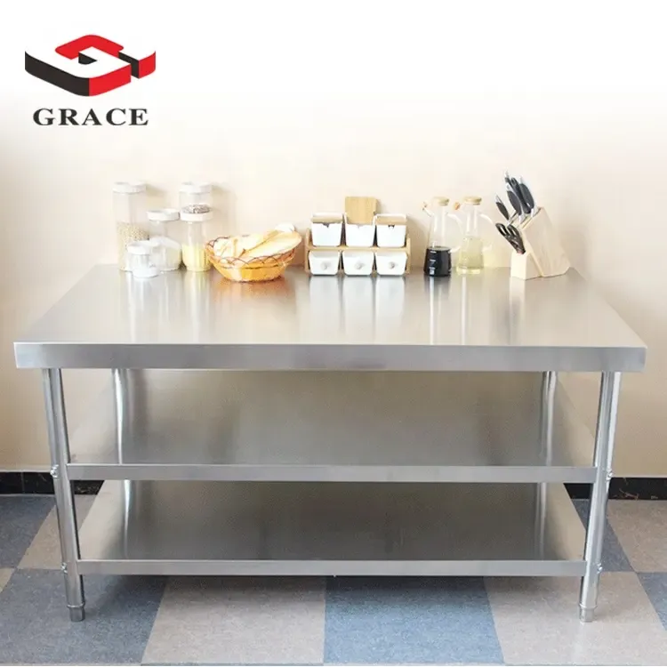 Grace Hotel Restaurant Customized Kitchen Equipment Strong Stainless Steel Working Table Three Layer Operating Table - Stand - foodmachtech