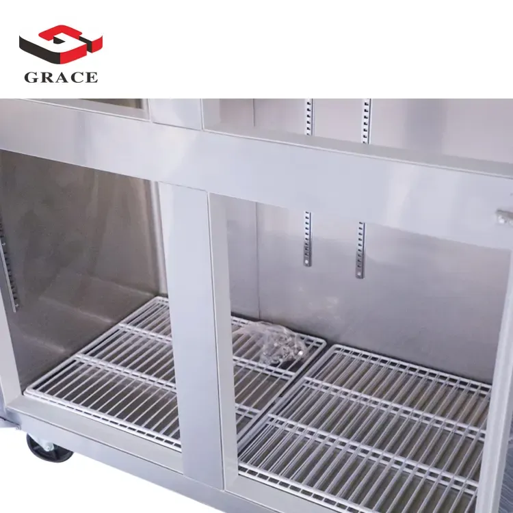 Nouvelle version en acier inoxydable à 4 portes verticale verticale commerciale réfrigérateur à double température refroidi par air congélateur poignée - Stand - foodmachtech