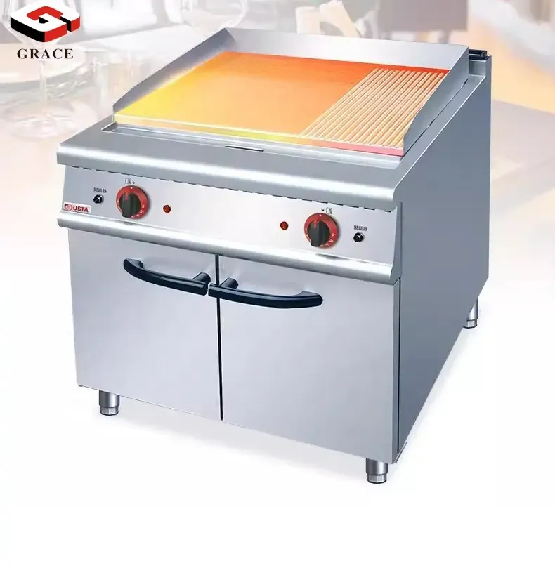 Grace Commercial Electric Stainless Steel Freestanding 1/3 Grooved BBQ Grills Gas Griddle with Cabinet - Oven - foodmachtech