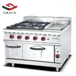 Commercial Standing Gas Range Stove 4 Burner with Flat Plate Grill Gas Ranges with Oven - Oven - foodmachtech