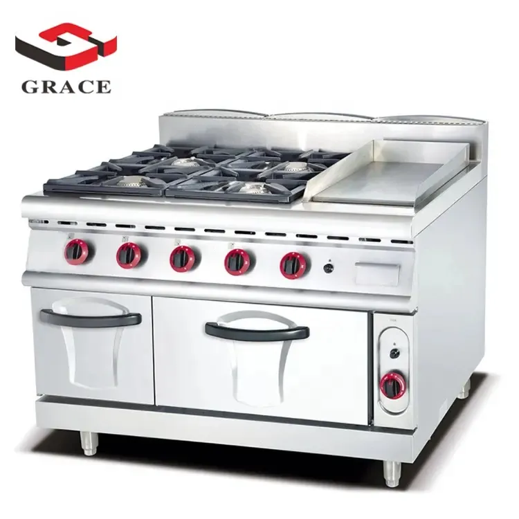Commercial Standing Gas Range Stove 4 Burner with Flat Plate Grill Gas Ranges with Oven - Oven - foodmachtech