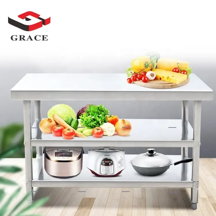 Grace Hotel Restaurant Customized Kitchen Equipment Strong Stainless Steel Working Table Three Layer Operating Table - Stand - foodmachtech