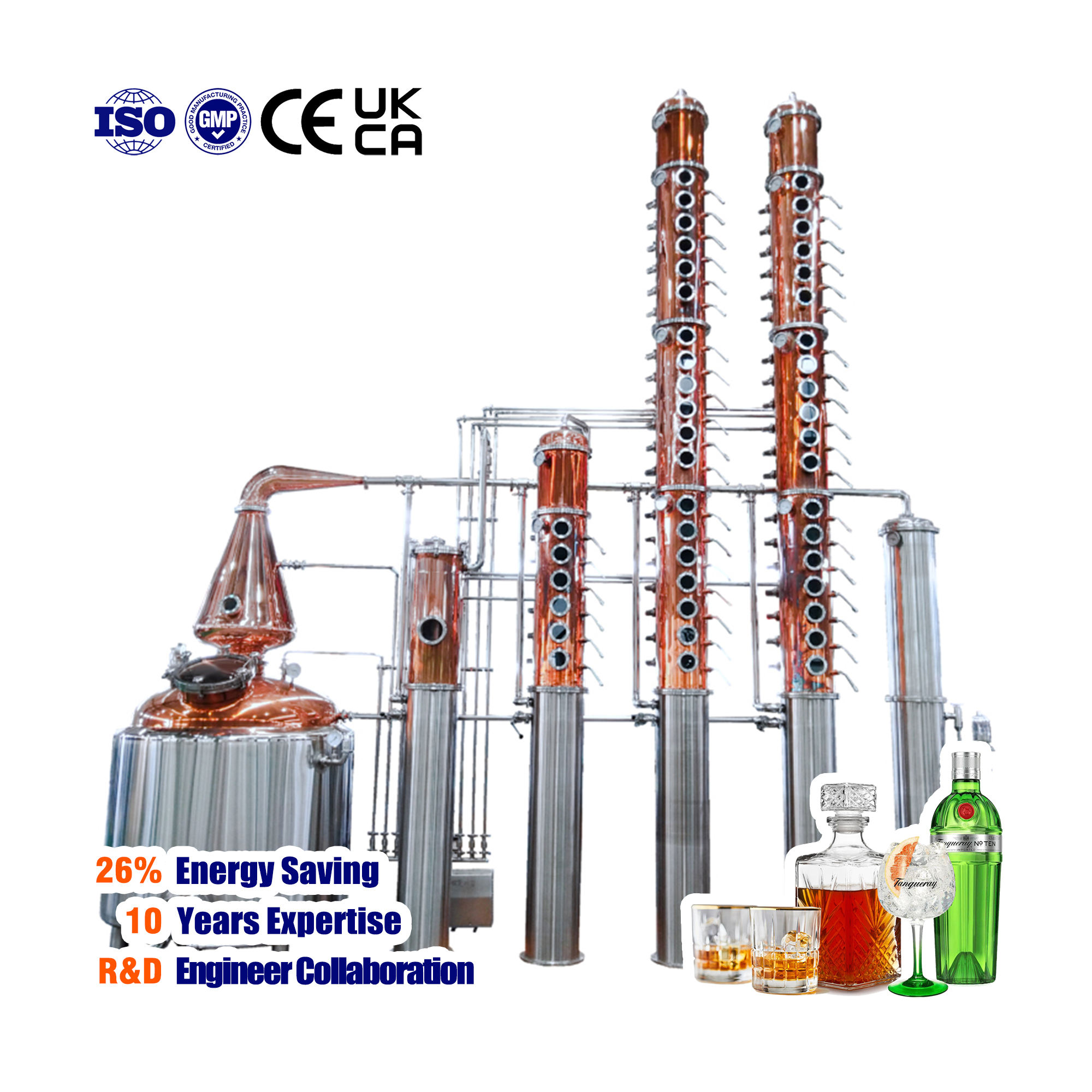 CE 20000l وحدة تقطير النحاس المستمر لفودكا Destilador Wodka مضخة النبات علبة التروس الكحول تقطير عمود الجزر لا يزال