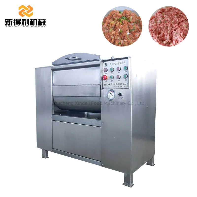 Customizable commercial fully automatic double-shaft vacuum mixer for making sausage and dumpling fillings model ZJB-100 - Meat Stuffing Mixer - foodmachtech
