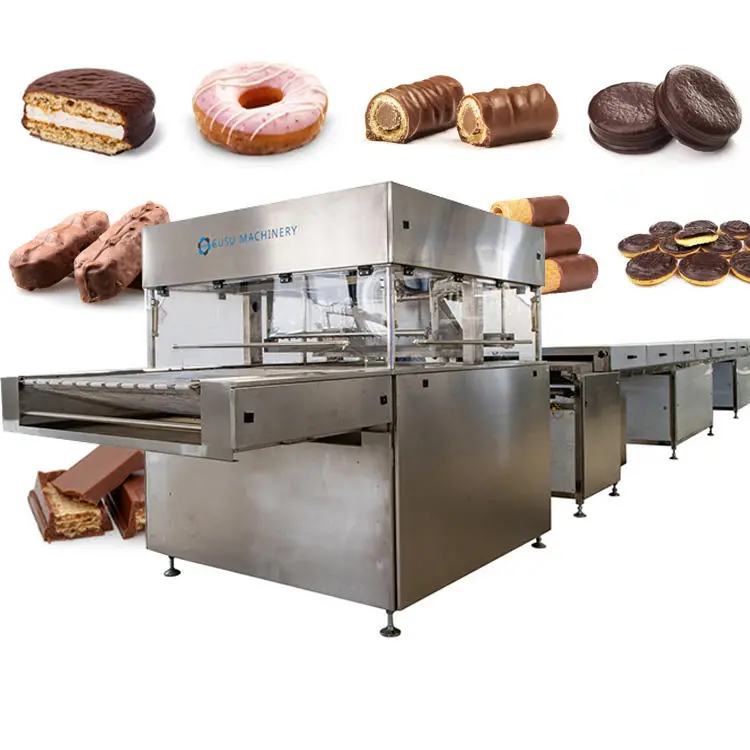 GUSU New Automatic Chocolate Enrobing Linha Chocolate Enrober com Túnel de Refrigeração para Nozes e Frutas - Máquina revestimento chocolate - foodmachtech