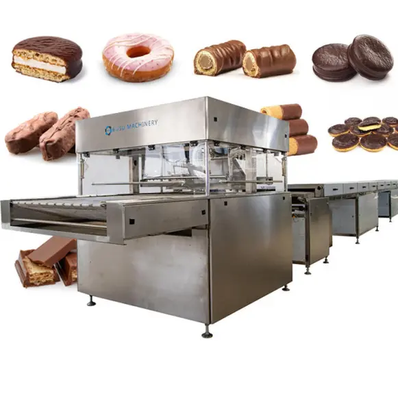 GUSU New Automatic Chocolate Enrobing Linha Chocolate Enrober com Túnel de Refrigeração para Nozes e Frutas