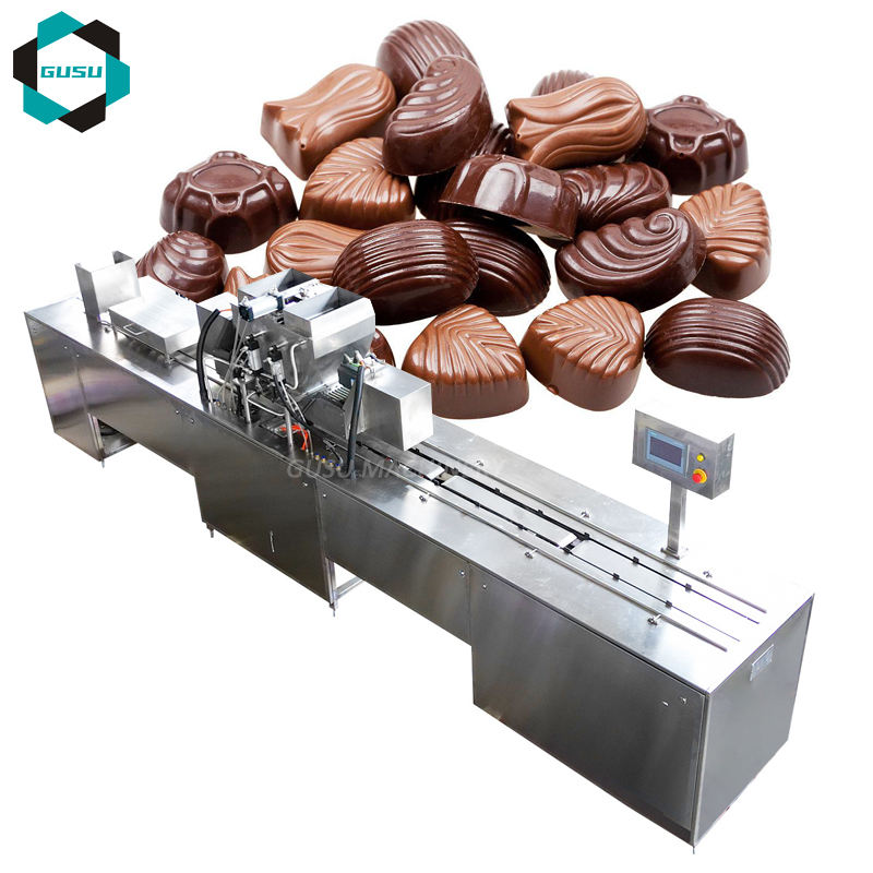 Línea de producción de barra de chocolate Máquina de hacer chocolate Máquina de moldeo de chocolate GUSU New Condition