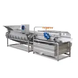 Industrielle elektrische automatische Edelstahl-Bubble-Fisch-Scheiben-Wirbel-Vibrations reinigungs linie Maschine - Wasch tunnel - foodmachtech