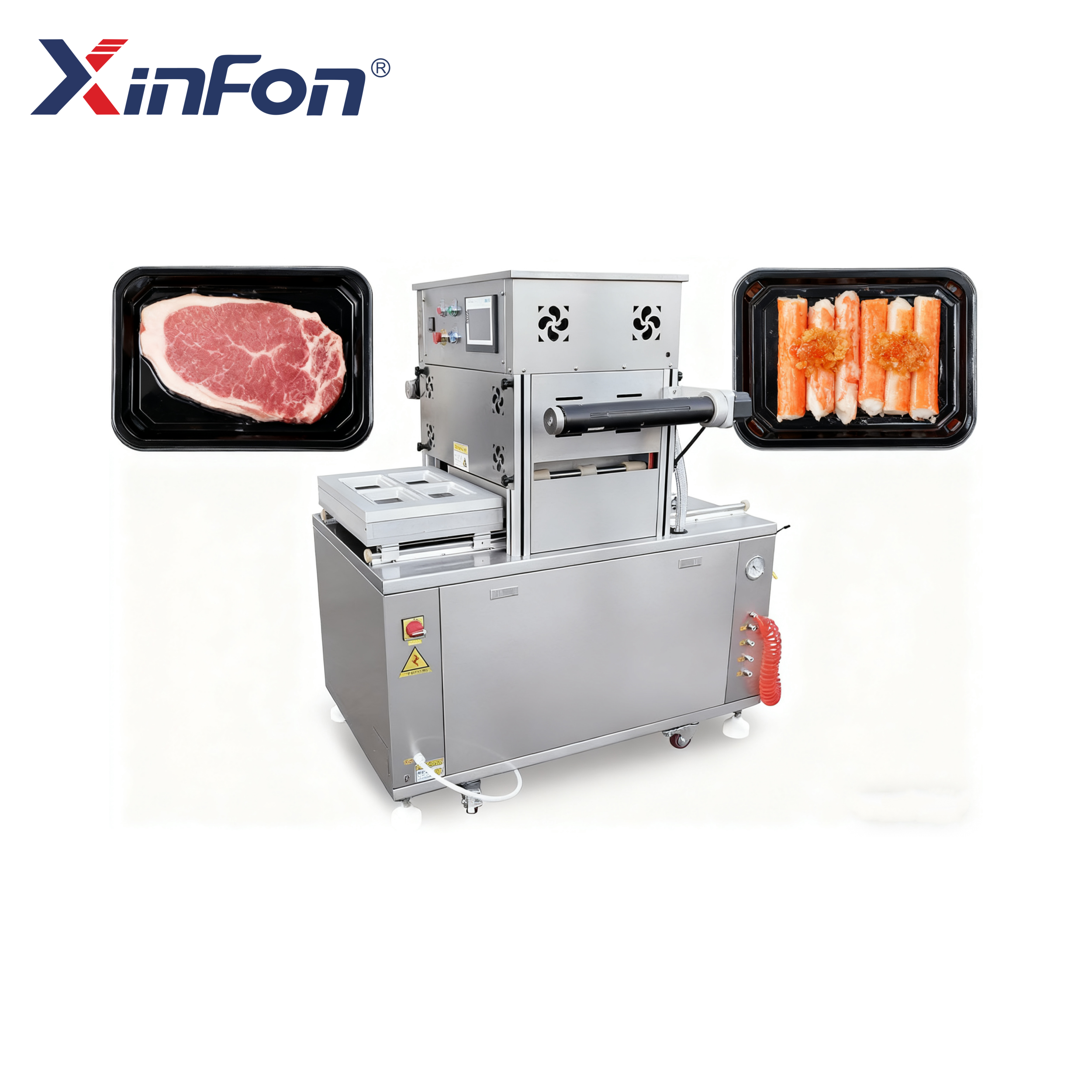 GYF-460 máy đóng gói khí quyển biến đổi bán tự động một buồng để đóng gói Thanh Cua lát thịt lợn