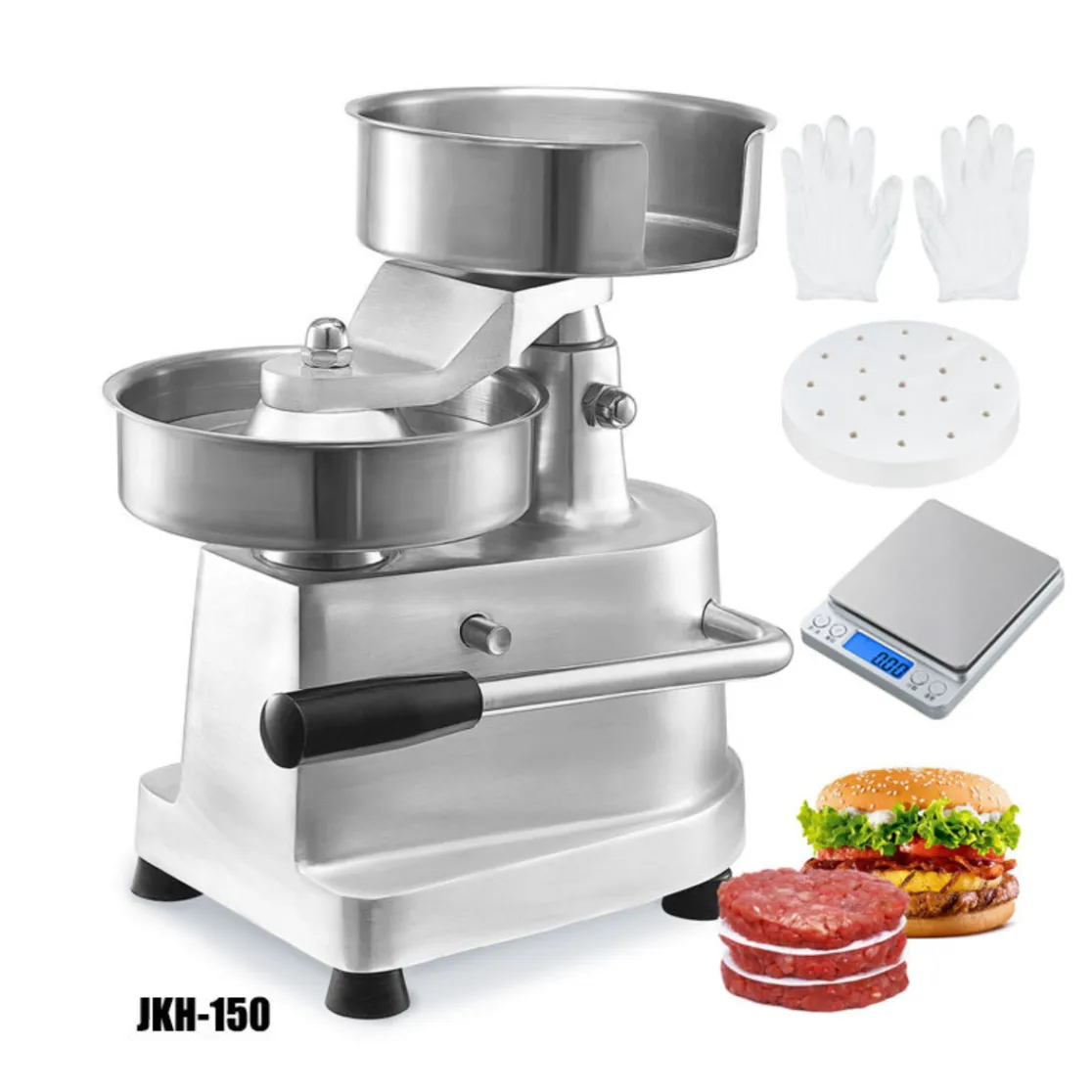 Electrónica hamburguesa Patty Maker JKH-150 Básculas Guantes 500 hamburguesa papel en stock - Máquina de hamburguesa - foodmachtech