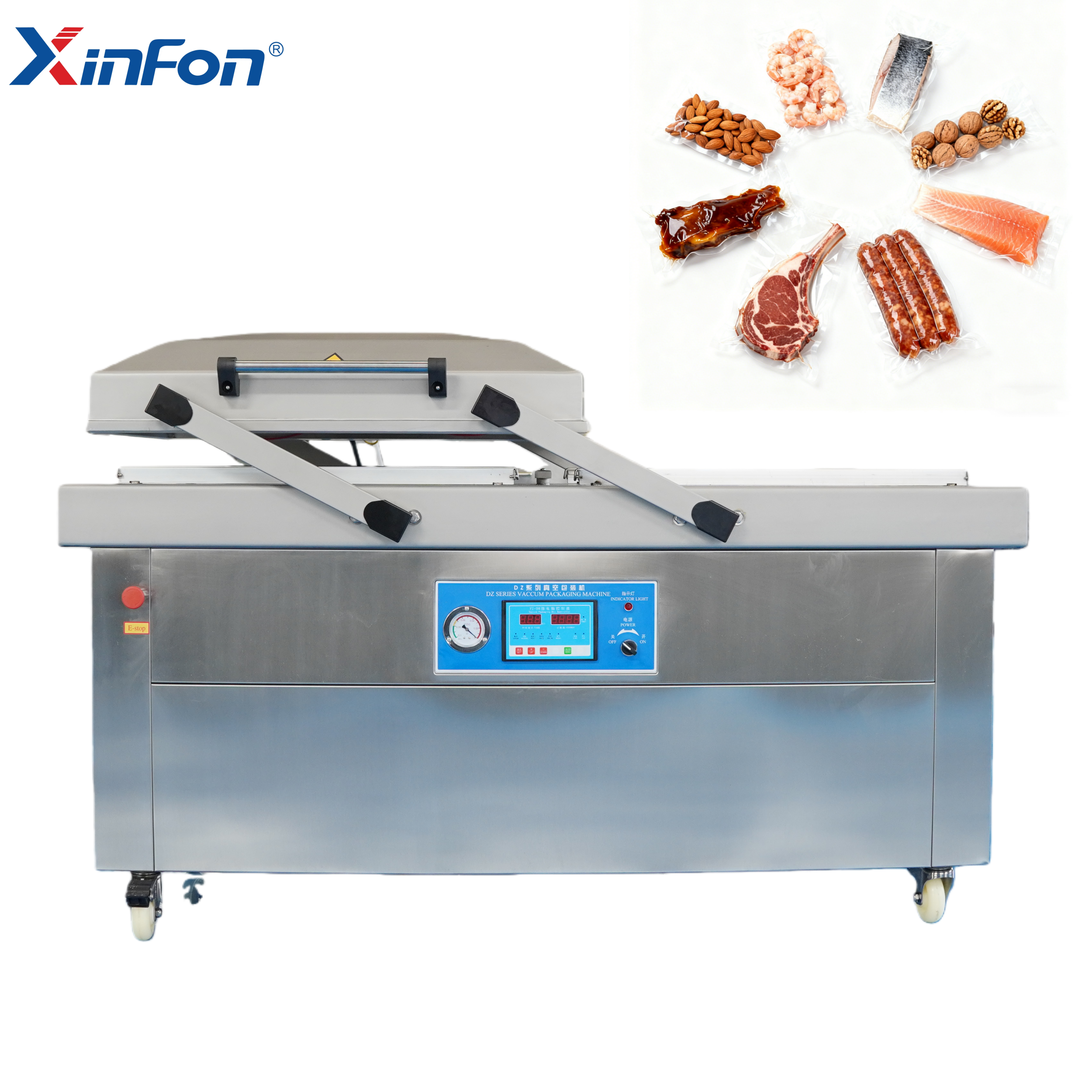 Uso comercial doble cámara máquina de envasado al vacío ropa productos básicos carne embalaje fácil operación