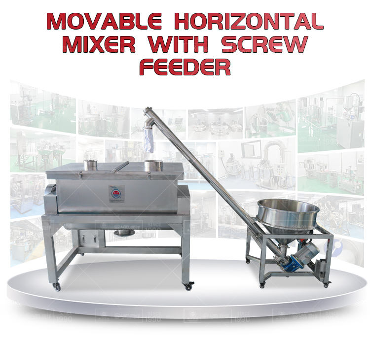 200 300 400 500l水平電動ダイパウダーモバイルミキサーホイール付きダブルスクリューリボンミキサーブレンダー