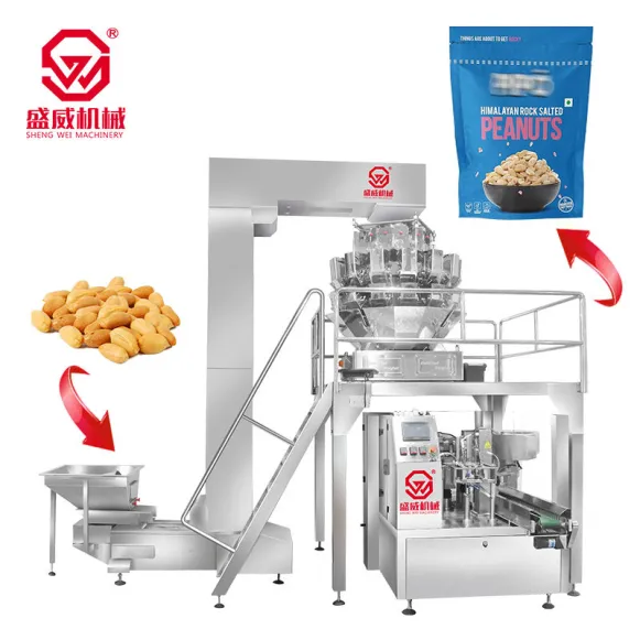 Combination Multihead Weighing Automatic Packaging Grains Corn Flake Cereal Nuts Chips Ziplock Bag Packing Machine With Nitrogen