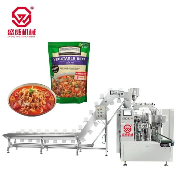 Shengwei multifunción doypack relleno rábano pepino sopa espaguetis carne fideos sopa stand up bolsa máquina de embalaje