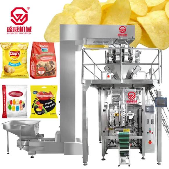Completo automático VFFS pesaje sello bolsa de embalaje café alimentación plátano caramelo snack nitrógeno grano patatas fritas máquina embalaje
