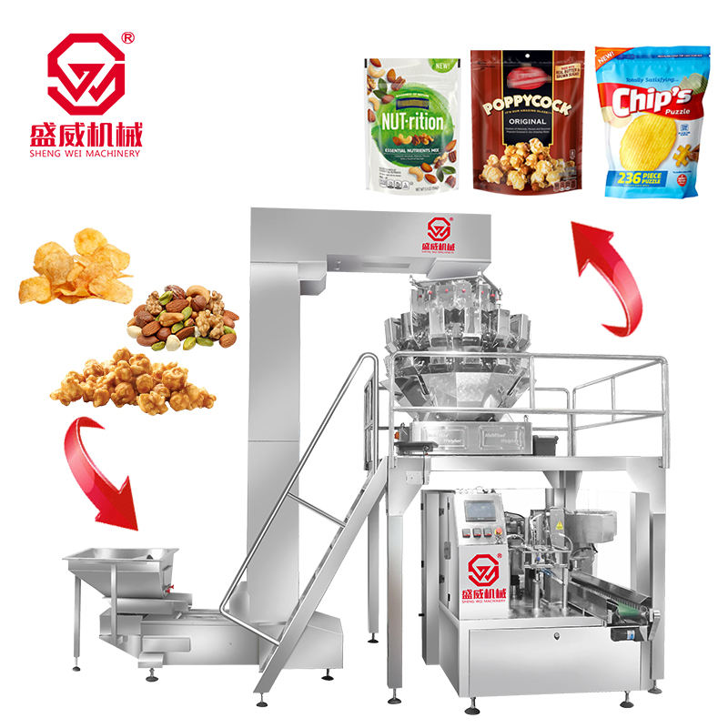 特注自動回転式Doypackプレマンド・スタンドアップポーチバッグ窒素ポップコーンポテトチップス既製ポーチナッツ包装機
