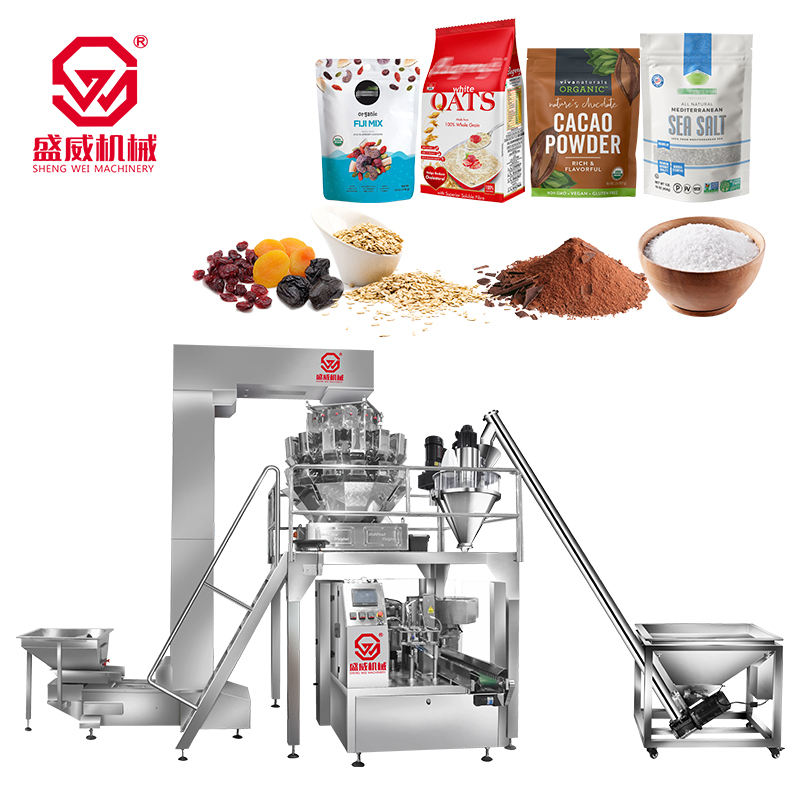 Multihead weigher Auger FILLER Combo บรรจุข้าวโอ๊ตนมผงผสมเม็ดซิปกระเป๋า doypack กระเป๋าเครื่องบรรจุภัณฑ์