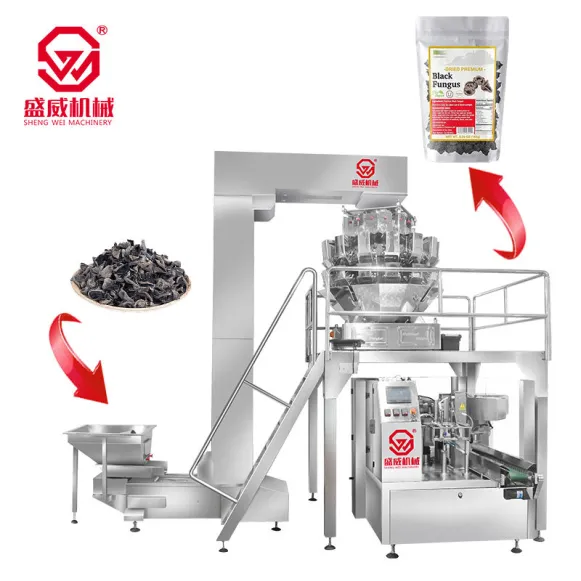 10 Head Automatic Weighing Pouch Packing Shrimp Prawn Crackers Chips Filling Nitrogen Premade Zipper Bag Food Packaging Machine