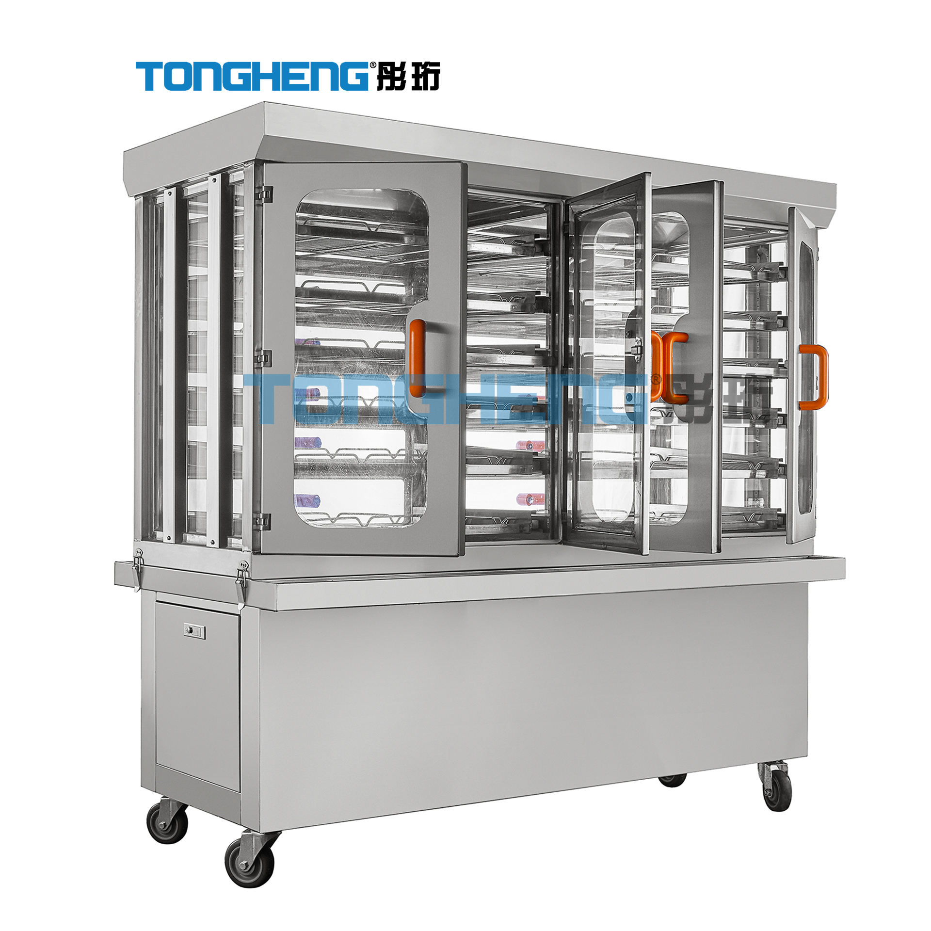 A vitrine da cozinha mantém a comida quente