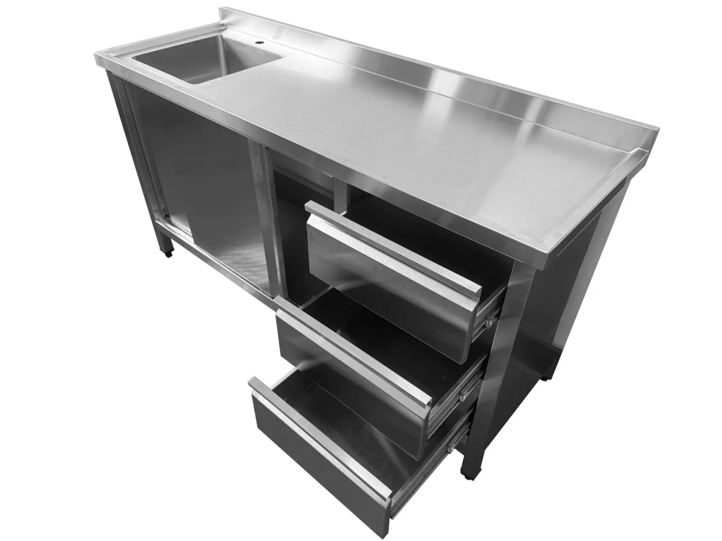 201/304 Stainless Steel Storage Cabinet with Sink and Drawers - Kitchen Cart - foodmachtech