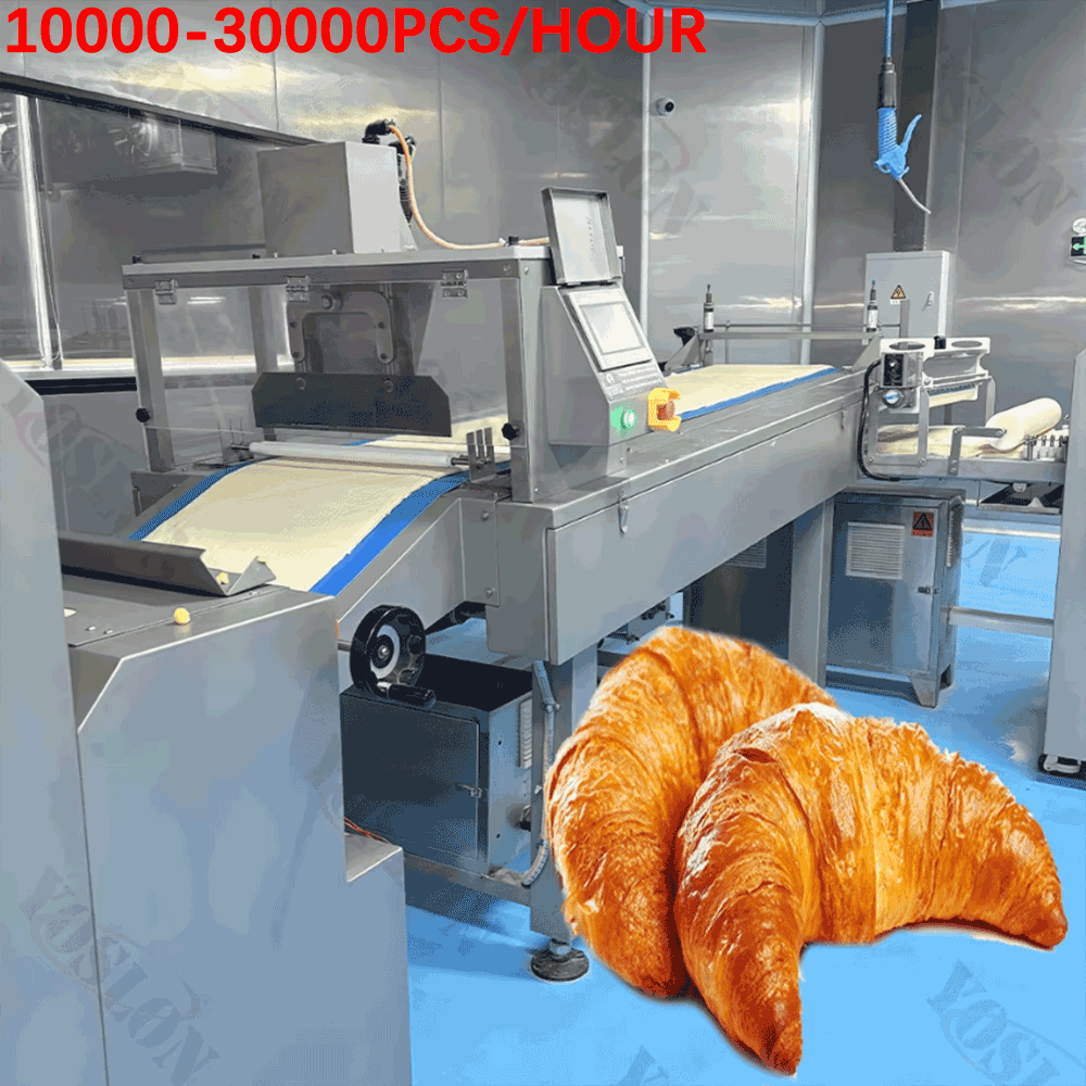 Equipo eléctrico de la panadería de la producción grande automática llena de la cadena de producción de los croissants 10000-30000 PCS/H máquina del croissant