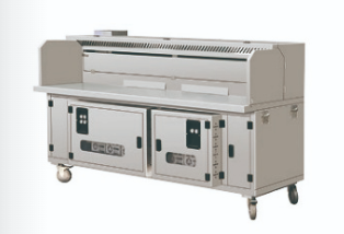 Sles e anoege uoeond ae yo-Carrinho de churrasco combinado elétrico e gás de sucção plana