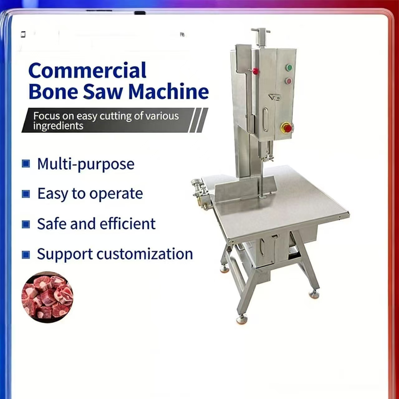 เครื่องกระดูกเลื่อยเนื้อแกะเชิงพาณิชย์ซี่โครงหมูเนื้อแช่แข็งเครื่องตัดกีบหมูการตัดเหล็กสแตนเลสอเนกประสงค์