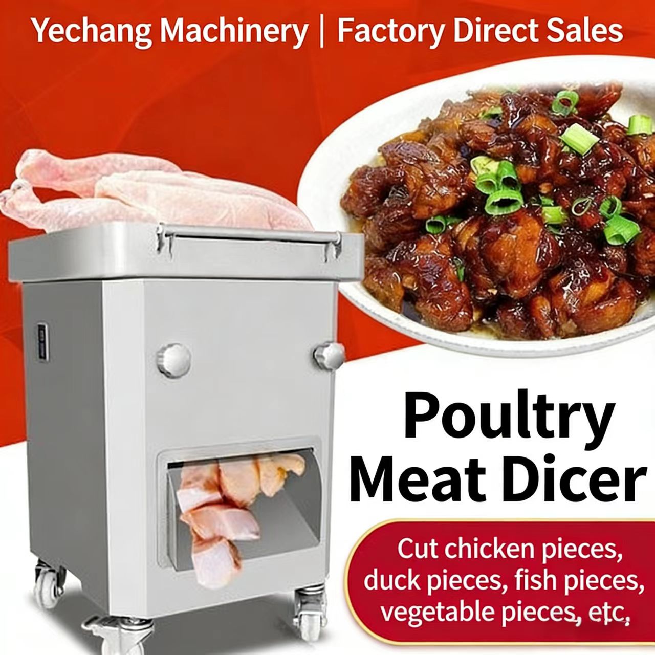 สัตว์ปีก dicing เครื่องมัลติฟังก์ชั่ไก่ dicing อุปกรณ์อัตโนมัติเชิงพาณิชย์ไก่เป็ดหมูซี่โครงสับ