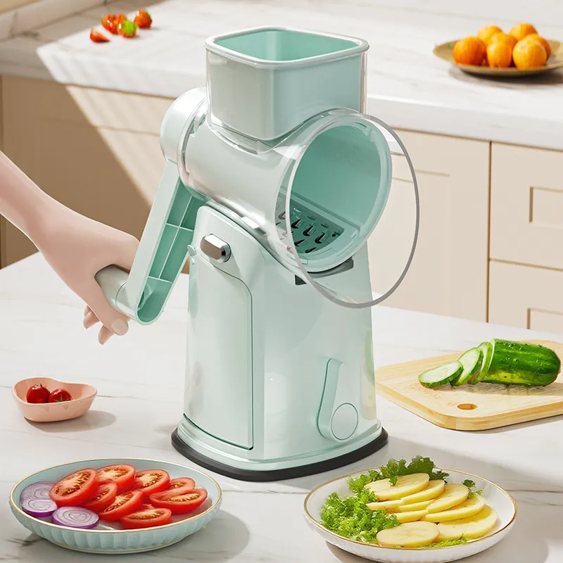 Nuevo multi-funcional frutas y verduras cortador tambor manivela rallador slicer cocina uso comercial patata rallador/trituradora - Cortador de verduras - foodmachtech