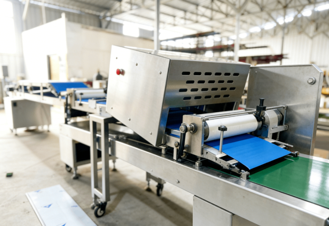 Langlebige Produktions linie zum Schneiden und Fördern von Lebensmitteln