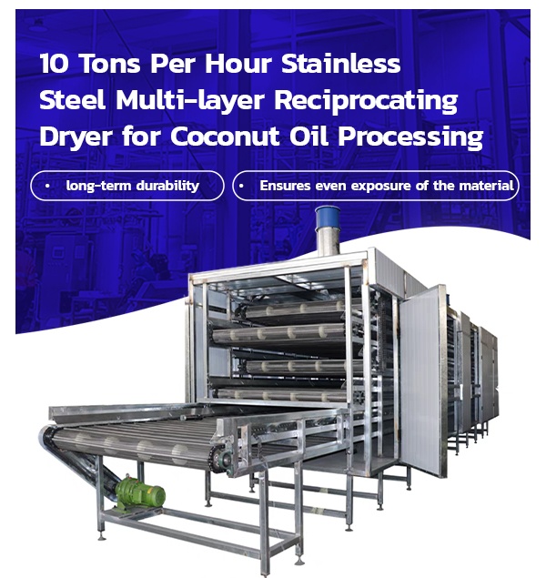 High Quality 10 Tons Per Hour Stainless Steel Multi-layer Reciprocating Dryer for Coconut Oil Processing