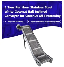 Alta Qualidade 3 Toneladas Por Hora Aço Inoxidável Branco Coconut Ball Transportador Inclinado para Processamento De Óleo De Coco