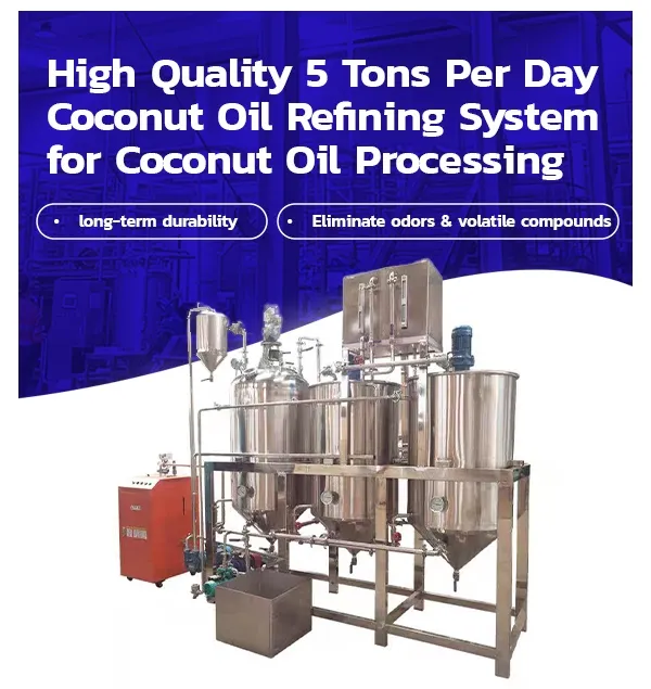 Alta calidad 5 toneladas por el sistema del refinamiento del aceite de coco del día para el proceso del aceite de coco - Línea de producción de petróleo - foodmachtech