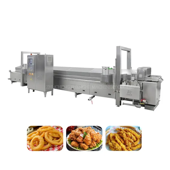 Linha de produção em aço inox para fritar carne peixe e batata com controlo térmico independente