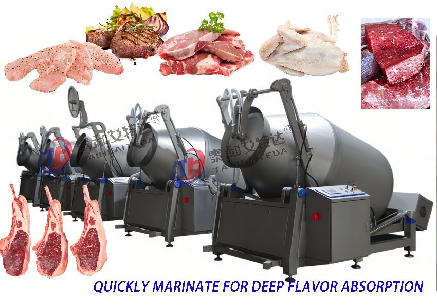 Vaso de vacío para procesar productos cárnicos marinados como filetes de ternera y filetes de pollo