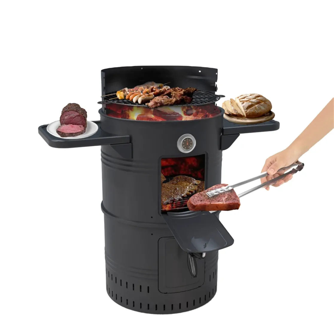 24 pouces Hauteur Réglable En Acier Au Carbone Grill BBQ Fumeur Extérieur Charbon Kamado avec Trépied Mobile - Fumer Four - foodmachtech