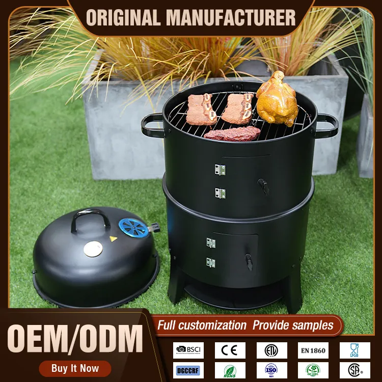 Certifié CE ménage trois couches Smokeless BBQ électrique vertical fumeur Grill avec revêtement en poudre de construction métallique - Fumer Four - foodmachtech