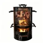 16 "gril de fumeur de charbon de bois de barbecue de BBQ avec Chimmey Vertical 3 dans 1 gril de charbon de bois de barbecue - Fumer Four - foodmachtech