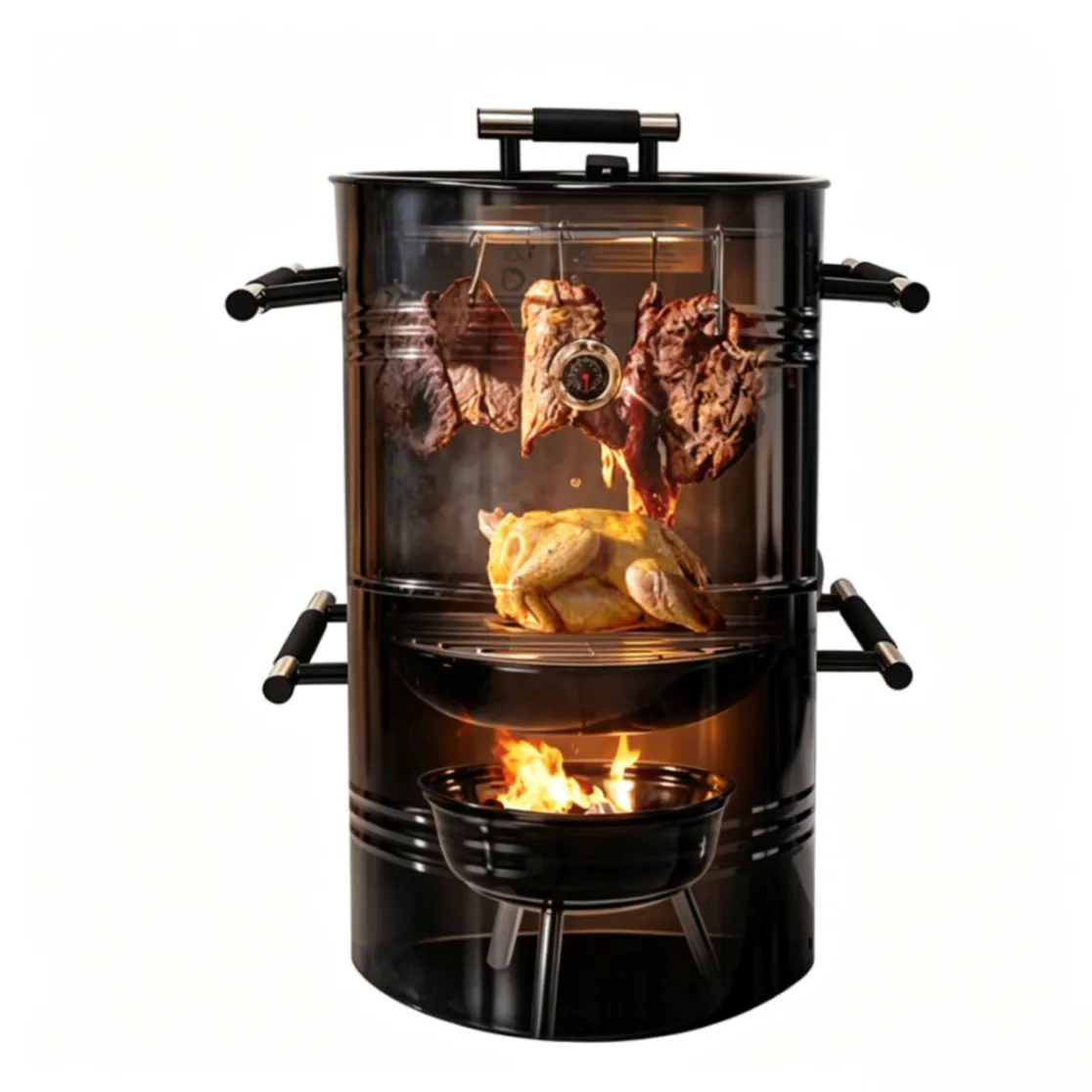 16 "gril de fumeur de charbon de bois de barbecue de BBQ avec Chimmey Vertical 3 dans 1 gril de charbon de bois de barbecue - Fumer Four - foodmachtech