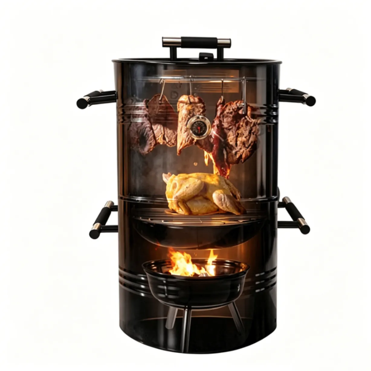 垂直3 in 1 Bbqバーベキューチャコールグリル16 "Bbqバーベキューチャコールスモーカーグリルチミー付き - スモーキングオーブン - foodmachtech