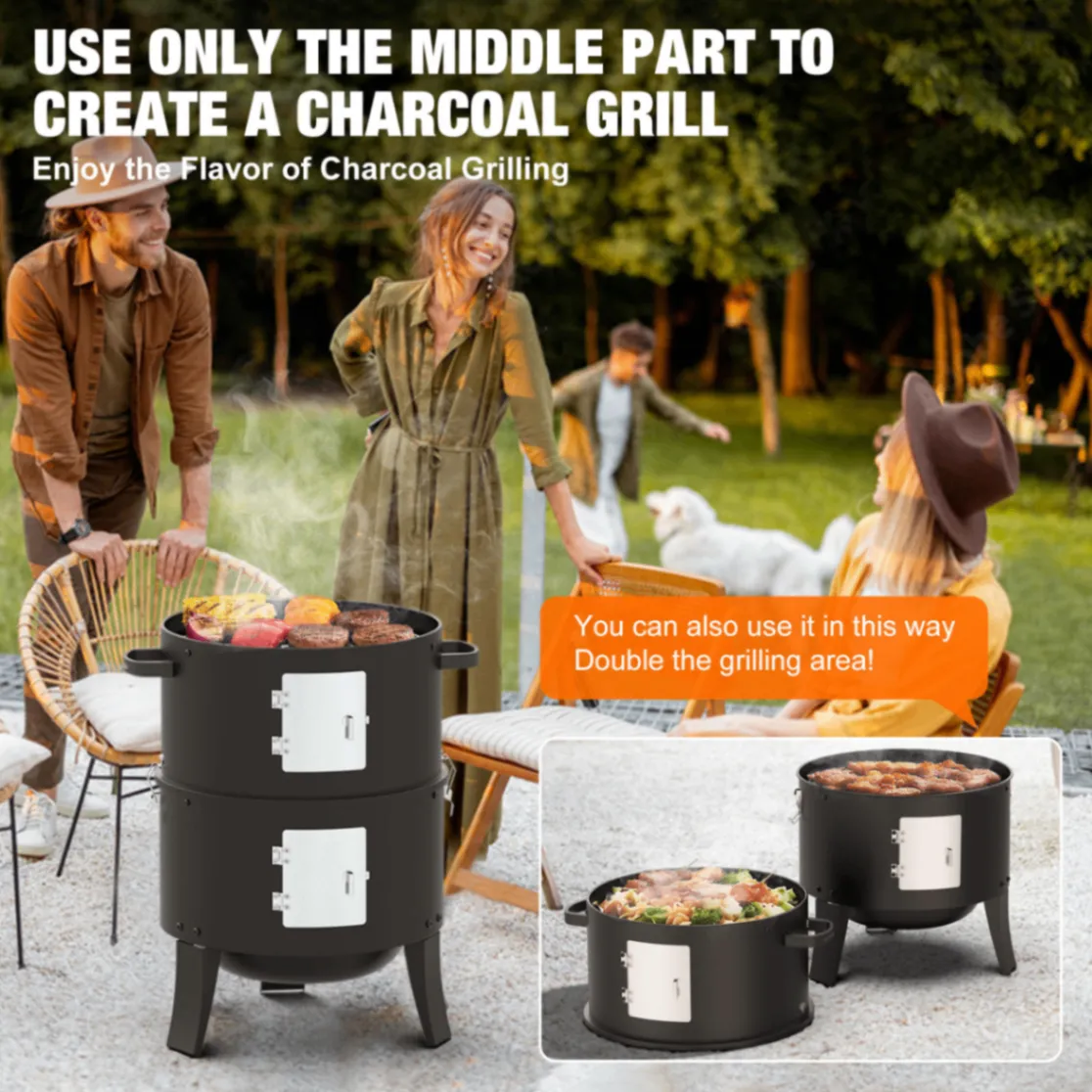 En plein air Grand Baril Barbecue Au Charbon De Bois 4 en 1 Multifonctionnel BRICOLAGE Tambour Fumeur Grill - Fumer Four - foodmachtech