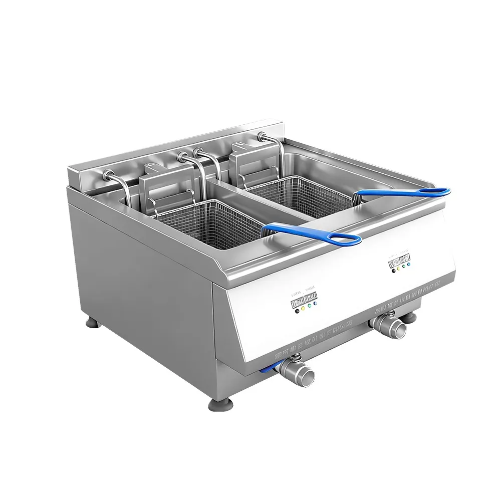 Seta profunda de elevación automática del rollo de primavera del cerdo crujiente de las patatas fritas de la freidora comercial de 230 ℃ con el sistema del control de la temperatura - Freidora profunda - foodmachtech