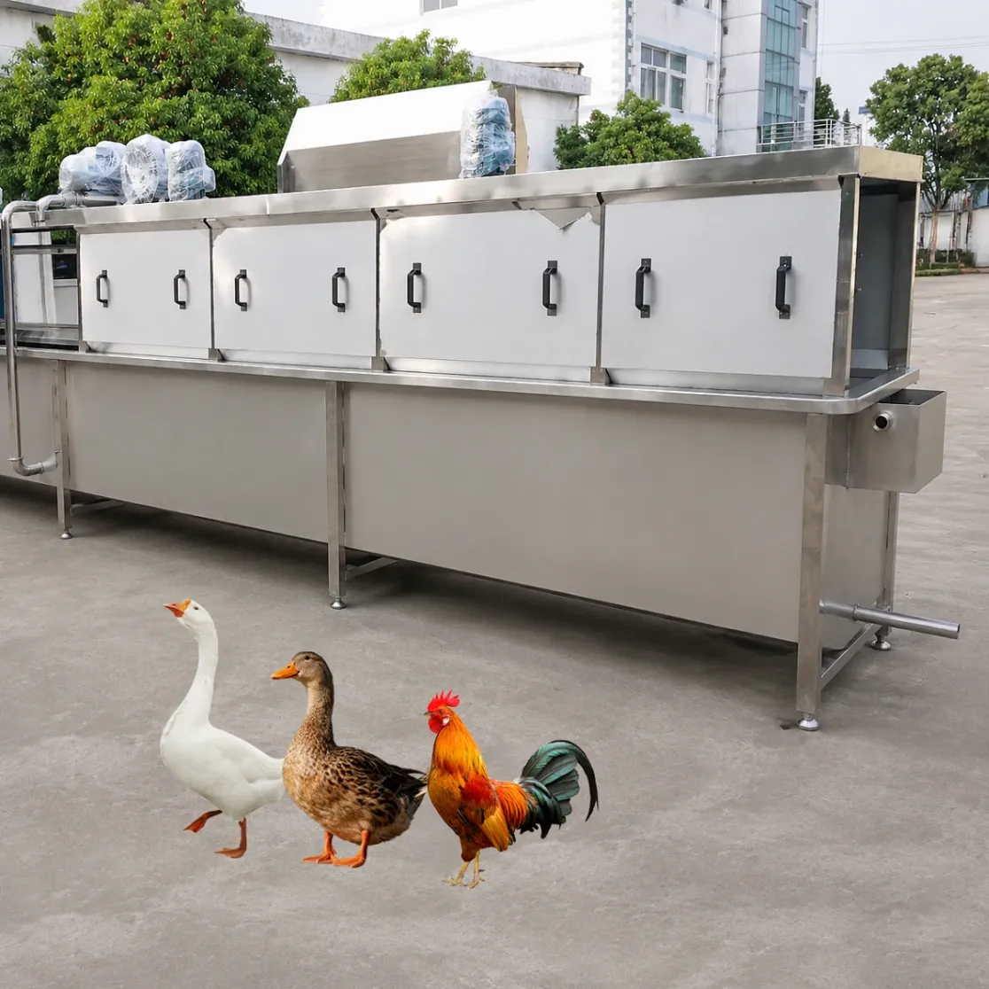 Equipo de escaldado de recirculación tipo spray (escaldador) para sacrificar pollos, patos y gansos en línea de ensamblaje de gran volumen - Máquina de escaldado de aves de corral - foodmachtech
