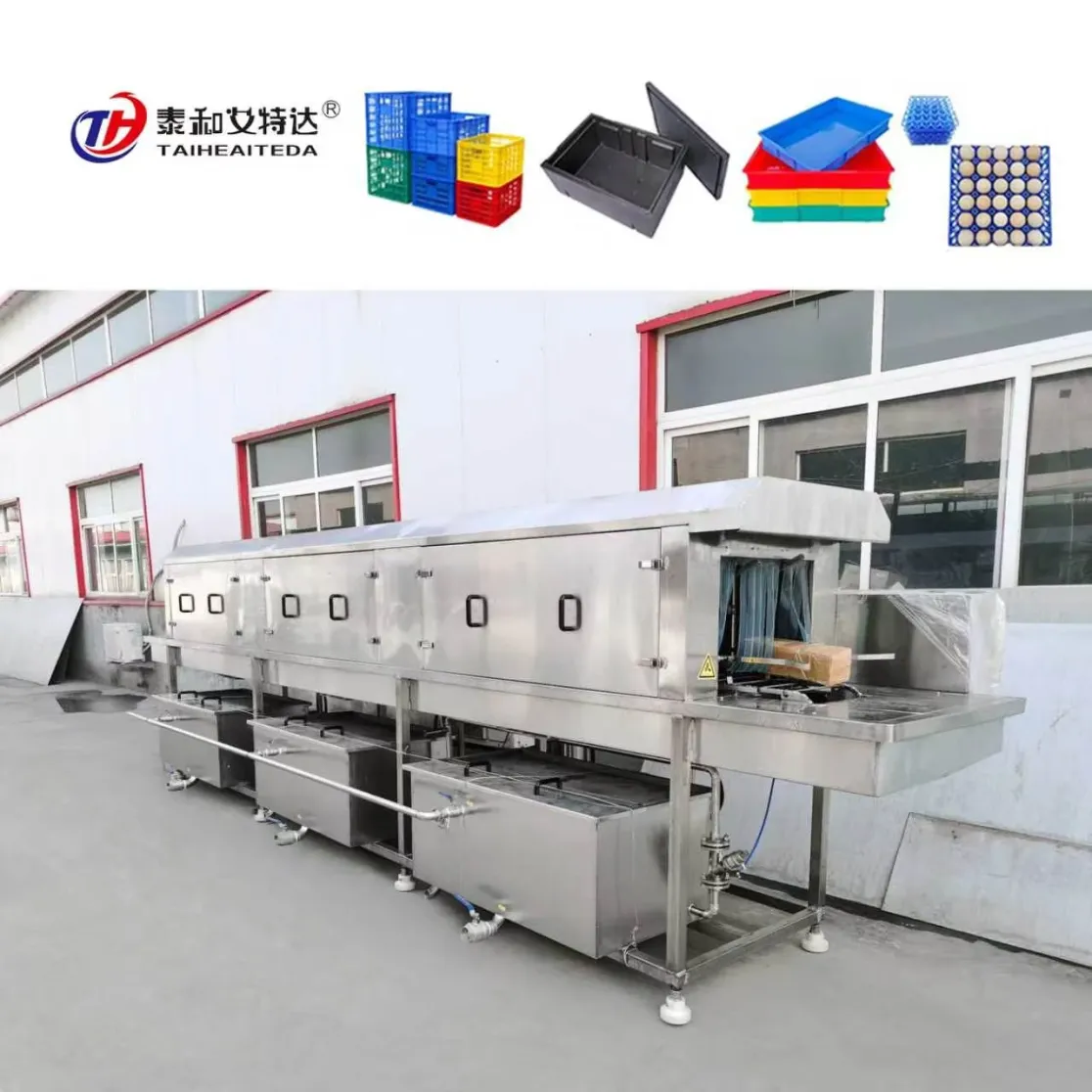 Máquina de limpieza de caja de rotación de alimentos equipo de limpieza de canasta de rotación de plástico - Túnel de lavado - foodmachtech