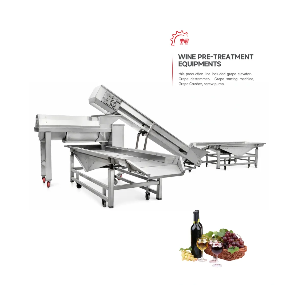 Equipo comercial del tratamiento previo del vino del acero inoxidable - Prensa de uva - foodmachtech