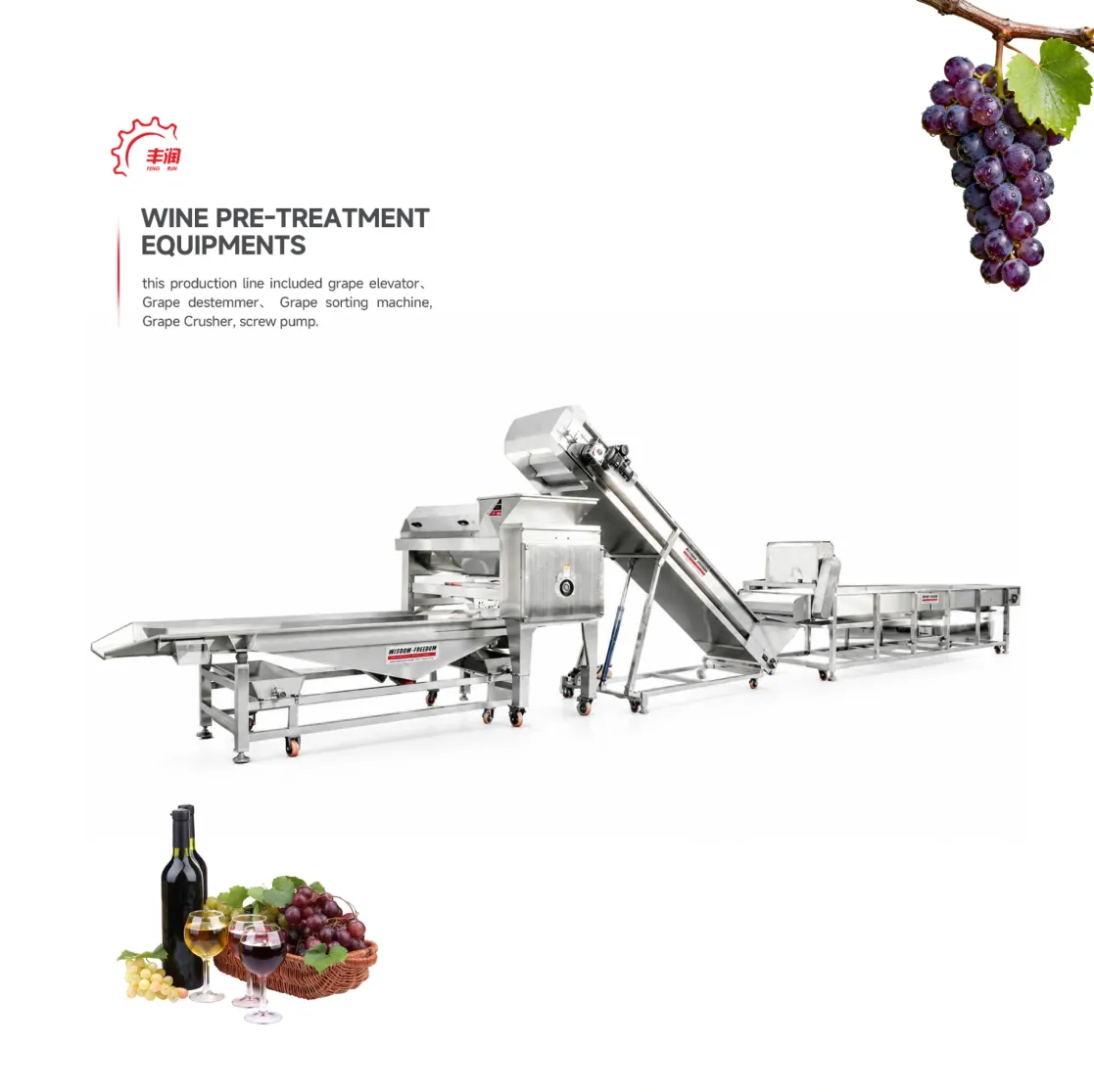 Equipo comercial del tratamiento previo del vino del acero inoxidable - Prensa de uva - foodmachtech