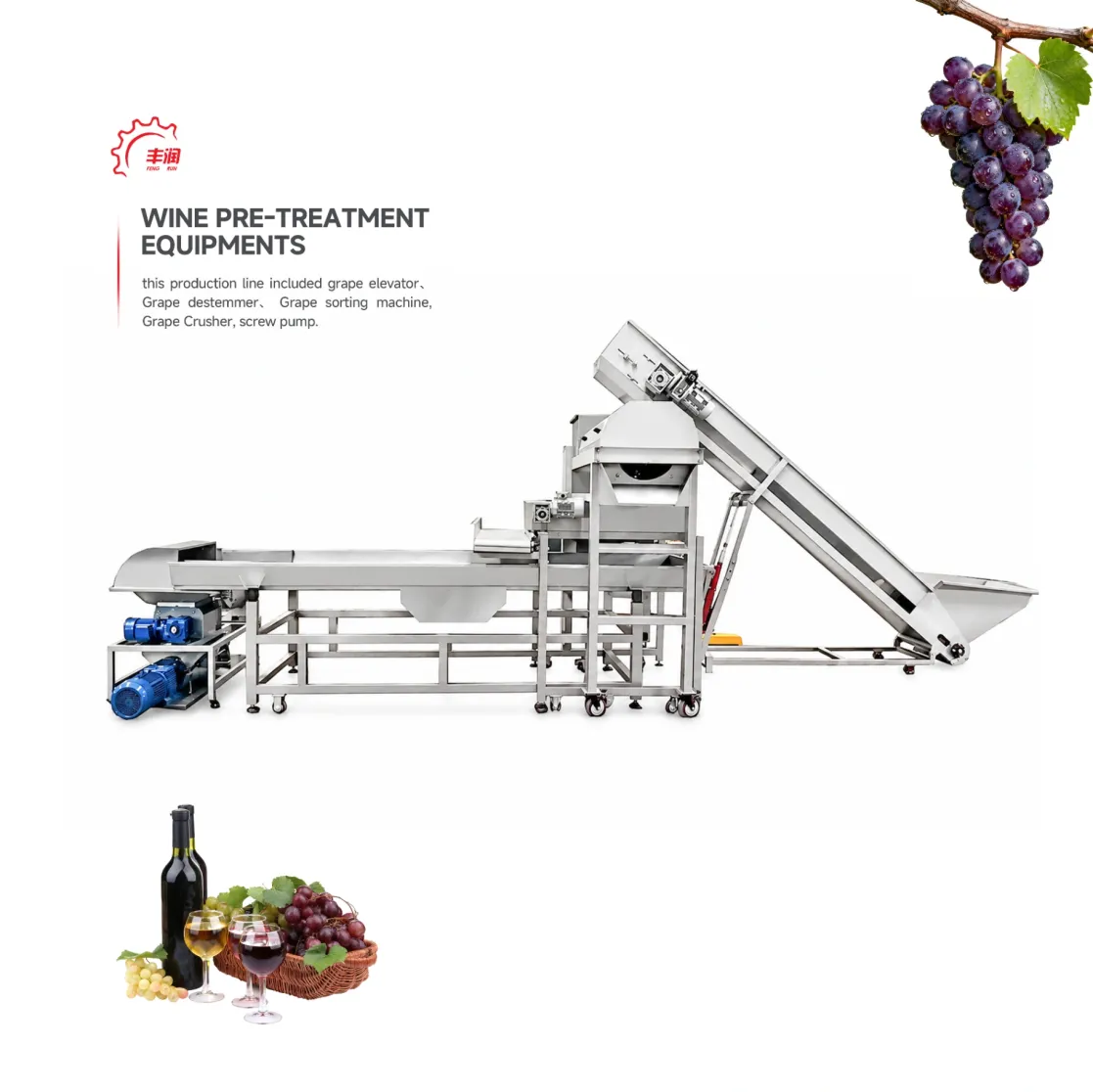 Equipo comercial del tratamiento previo del vino del acero inoxidable - Prensa de uva - foodmachtech