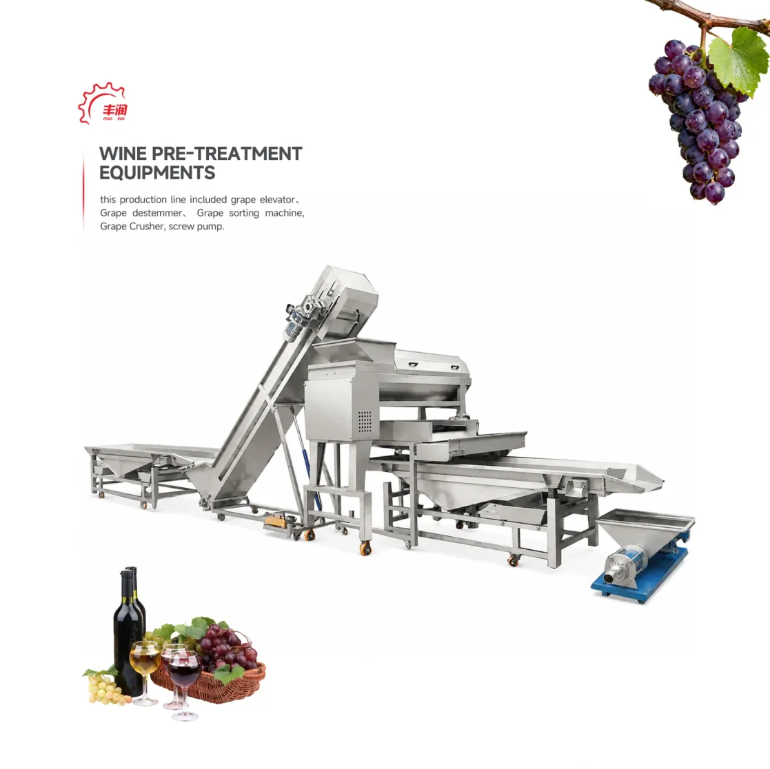 Equipo comercial del tratamiento previo del vino del acero inoxidable - Prensa de uva - foodmachtech